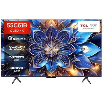 TCL 139 cm (55 inches) 4K Ultra HD Smart QLED Google TV 55C61B (Black)