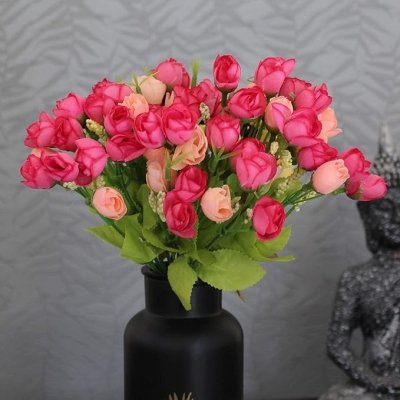 TIED RIBBONS Set of 2 Mini Artificial Peony Flower Bunches Small (Pink) for Vase Pot Living Room Indoor Table Centerpiece Home Décor Wedding Decoration Party Events Gift, Polyester