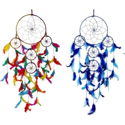 DULI Dream Catcher Combo Ying-Yang Concept Traditional Indian Dreamcatcher Wall Art for Bedrooms, Home Wall, Hanging Design, Wall Decor, Metal, Feathers Dreamcatcher (Big Blue-Big Multi Combo)