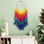 ILU® Dream Catcher with Lights, Wall Hangings, Crafts, Home Décor, Handmade for Bedroom, Balcony, Garden, Party, Café, Decoration, Wedding, Decorative, Multi Feathers (21 cm Diameter)