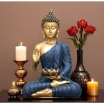 Heeran Art New Sitting Buddha Statue showpiece Idol Home Decor Items for Living Room and Gifts (Blue Golden)