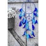 ILU® Dream Catchers Wall Hangings, Home Décor, Handmade Dreamcatcher for Bedroom, Balcony, Garden, Party, Café, Small Ring Beaded Blue & Light Blue Feathers 17cm Diameter Length 60cm